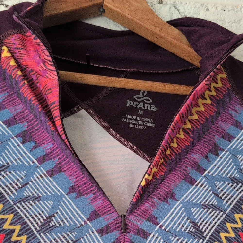 Prana Plum Athletic Zip Pullover with Multicolor Chevron Print - Picture 2 of 8